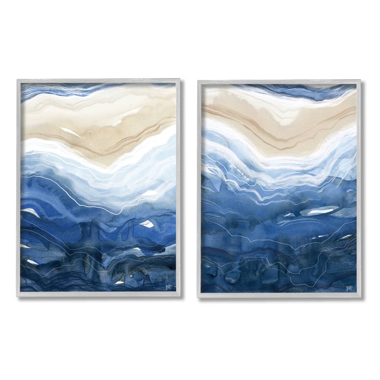 Stupell Industries Abstract Ocean Geode Landscape Busy Blue Beige Lines Framed Wall Art